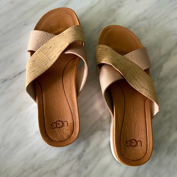 Rose Gold & Cork UGG Slides - Picture 1 of 5
